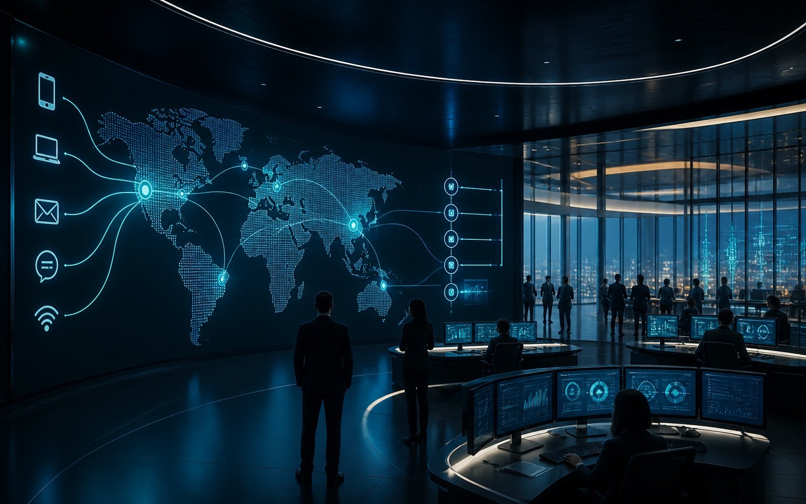 Global operations environment connecting customer channels to coordinated service delivery